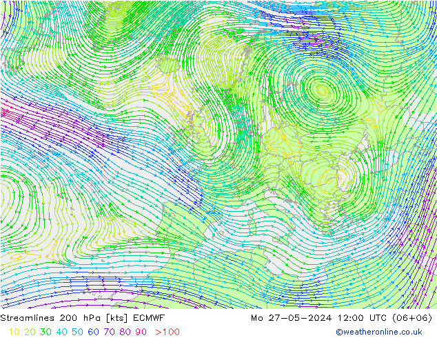 Linea di flusso 200 hPa ECMWF lun 27.05.2024 12 UTC