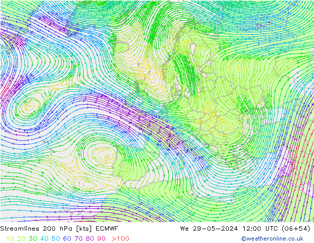 Stromlinien 200 hPa ECMWF Mi 29.05.2024 12 UTC