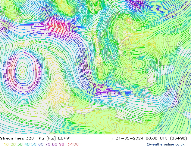 Streamlines 300 hPa ECMWF Fr 31.05.2024 00 UTC