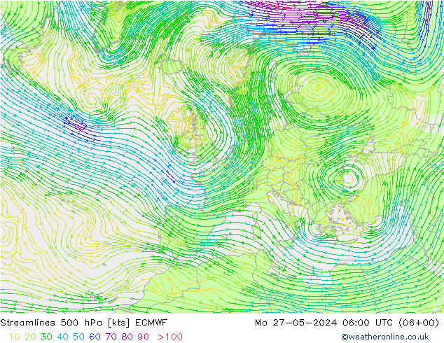 Streamlines 500 hPa ECMWF Mo 27.05.2024 06 UTC