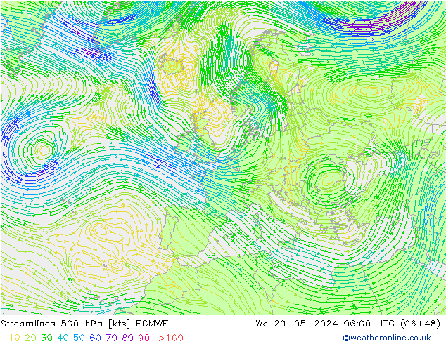 Stromlinien 500 hPa ECMWF Mi 29.05.2024 06 UTC