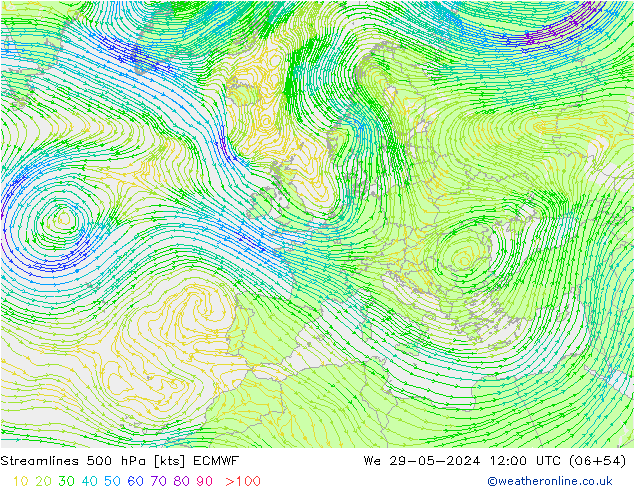 Stromlinien 500 hPa ECMWF Mi 29.05.2024 12 UTC