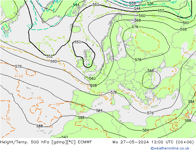 Z500/Rain (+SLP)/Z850 ECMWF 星期一 27.05.2024 12 UTC