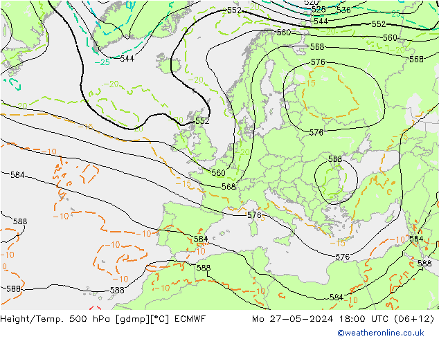 Height/Temp. 500 hPa ECMWF Mo 27.05.2024 18 UTC