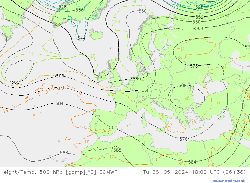 Z500/Rain (+SLP)/Z850 ECMWF Tu 28.05.2024 18 UTC