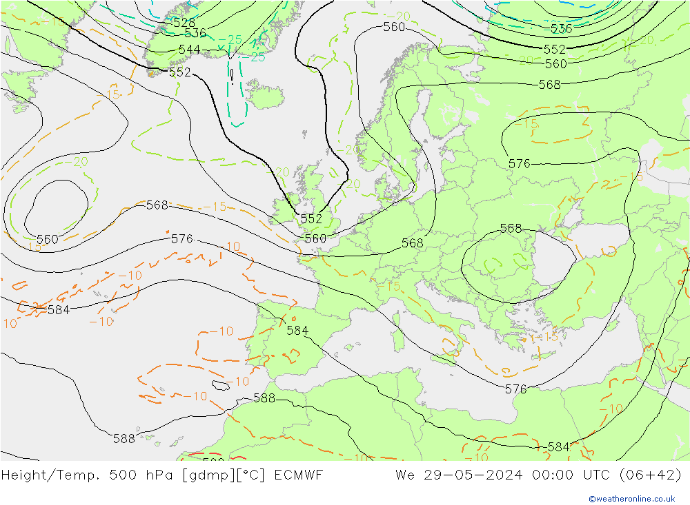 Z500/Rain (+SLP)/Z850 ECMWF Qua 29.05.2024 00 UTC