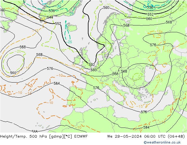 Z500/Rain (+SLP)/Z850 ECMWF We 29.05.2024 06 UTC