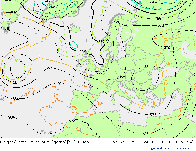 Z500/Regen(+SLP)/Z850 ECMWF wo 29.05.2024 12 UTC