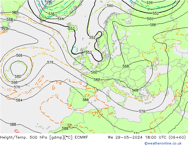 Z500/Rain (+SLP)/Z850 ECMWF Mi 29.05.2024 18 UTC