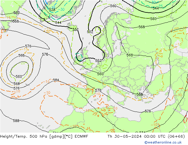 Height/Temp. 500 гПа ECMWF чт 30.05.2024 00 UTC