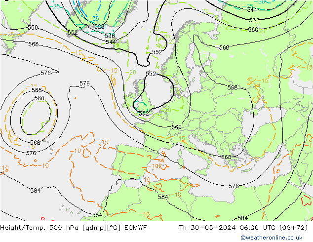 Z500/Rain (+SLP)/Z850 ECMWF Th 30.05.2024 06 UTC