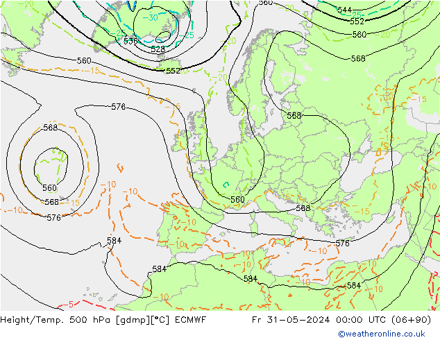 Height/Temp. 500 hPa ECMWF Fr 31.05.2024 00 UTC