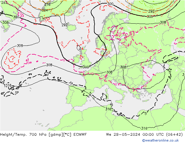 Yükseklik/Sıc. 700 hPa ECMWF Çar 29.05.2024 00 UTC