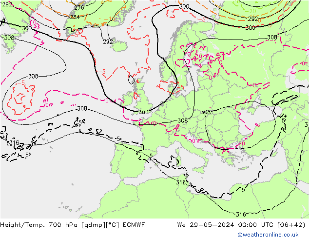 Height/Temp. 700 hPa ECMWF We 29.05.2024 00 UTC