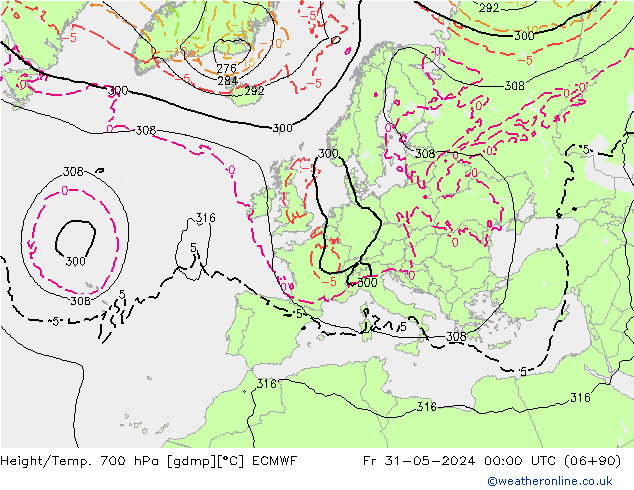 Height/Temp. 700 гПа ECMWF пт 31.05.2024 00 UTC