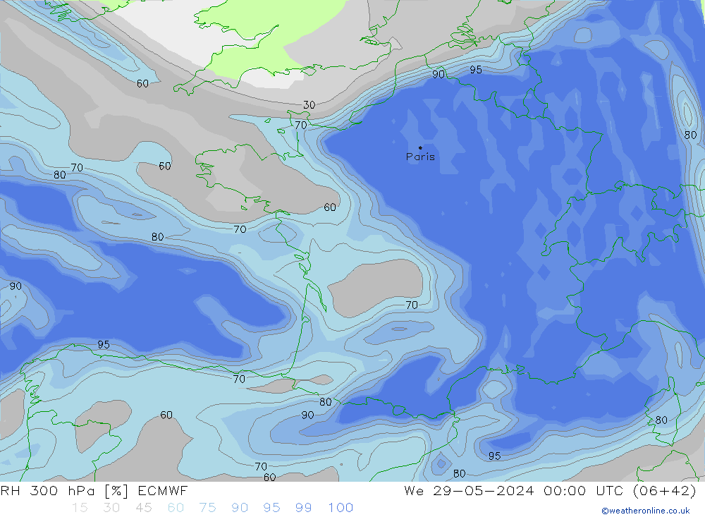 RH 300 hPa ECMWF We 29.05.2024 00 UTC