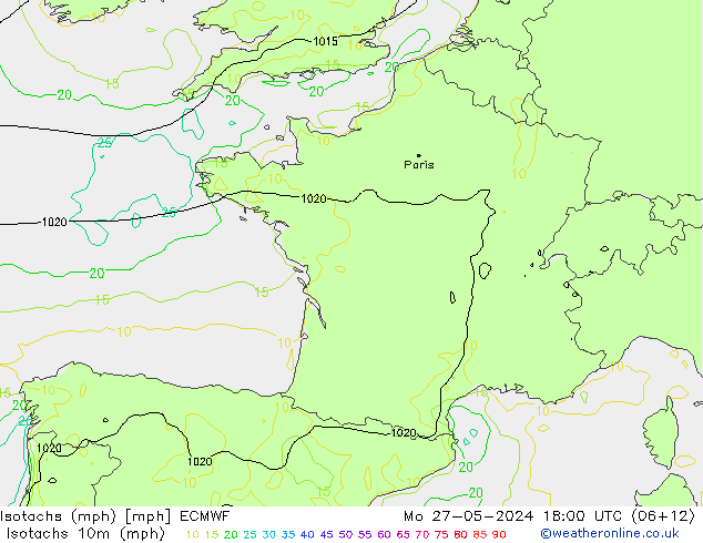 Isotachs (mph) ECMWF  27.05.2024 18 UTC