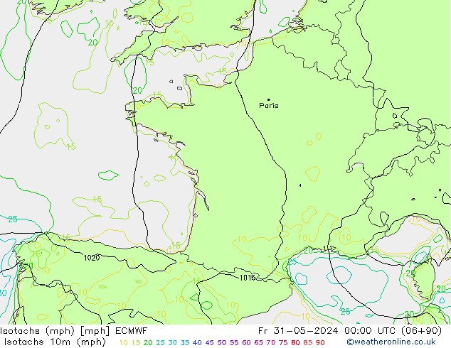 Eşrüzgar Hızları mph ECMWF Cu 31.05.2024 00 UTC