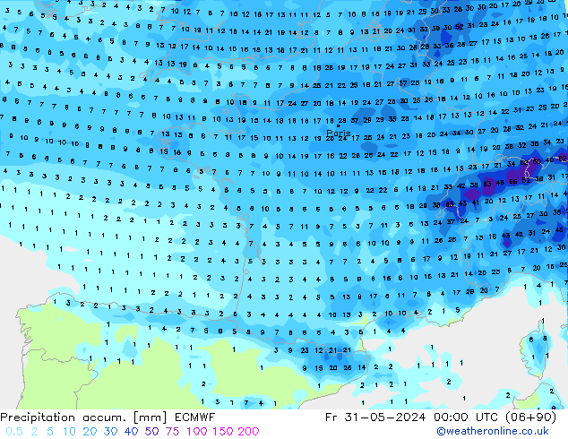 Precipitation accum. ECMWF pt. 31.05.2024 00 UTC