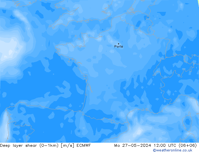 Deep layer shear (0-1km) ECMWF Seg 27.05.2024 12 UTC