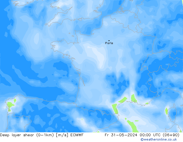 Deep layer shear (0-1km) ECMWF pt. 31.05.2024 00 UTC