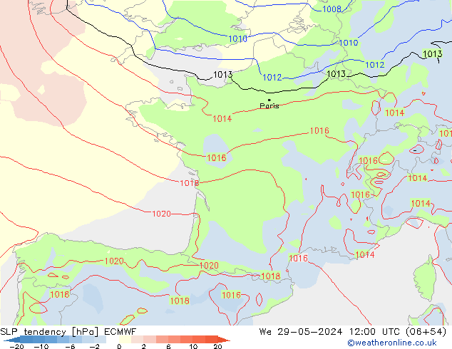 SLP tendency ECMWF We 29.05.2024 12 UTC