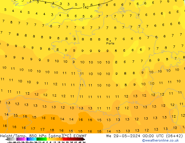 Z500/Rain (+SLP)/Z850 ECMWF mer 29.05.2024 00 UTC