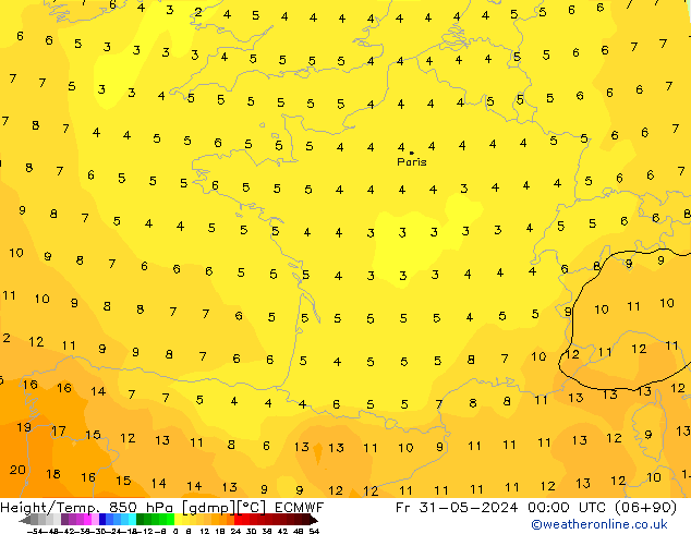 Height/Temp. 850 hPa ECMWF Pá 31.05.2024 00 UTC