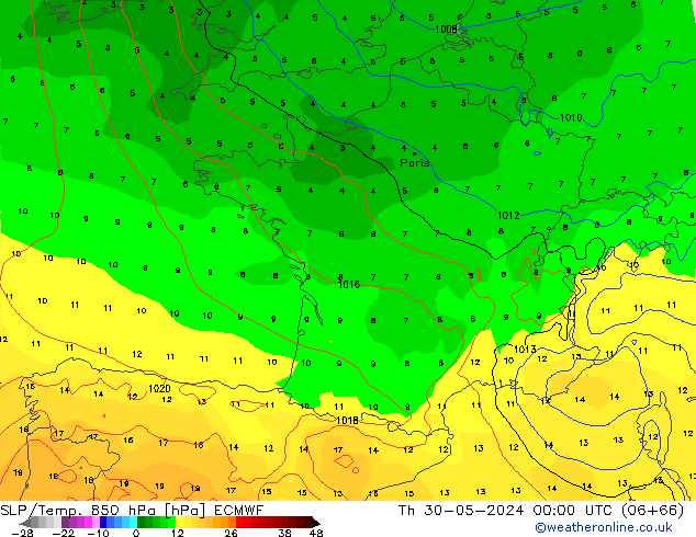 SLP/Temp. 850 hPa ECMWF Th 30.05.2024 00 UTC