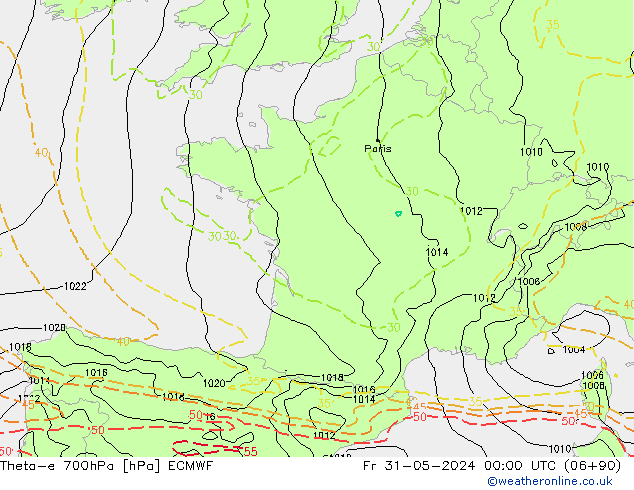 Theta-e 700hPa ECMWF Sex 31.05.2024 00 UTC