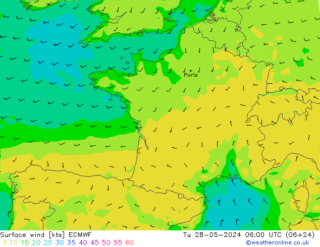 Rüzgar 10 m ECMWF Sa 28.05.2024 06 UTC