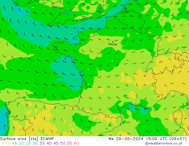 Wind 10 m ECMWF wo 29.05.2024 15 UTC