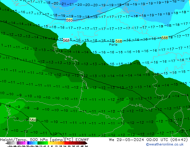 Z500/Rain (+SLP)/Z850 ECMWF mer 29.05.2024 00 UTC