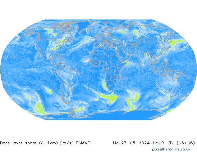 Deep layer shear (0-1km) ECMWF Mo 27.05.2024 12 UTC