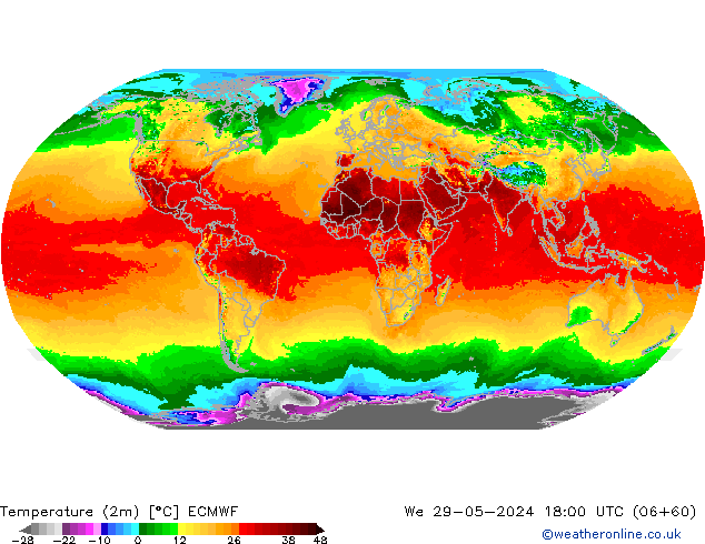 Temperaturkarte (2m) ECMWF Mi 29.05.2024 18 UTC