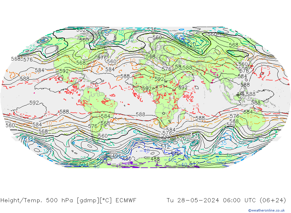 Z500/Rain (+SLP)/Z850 ECMWF Tu 28.05.2024 06 UTC