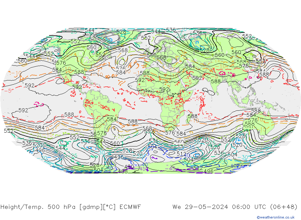 Z500/Regen(+SLP)/Z850 ECMWF wo 29.05.2024 06 UTC