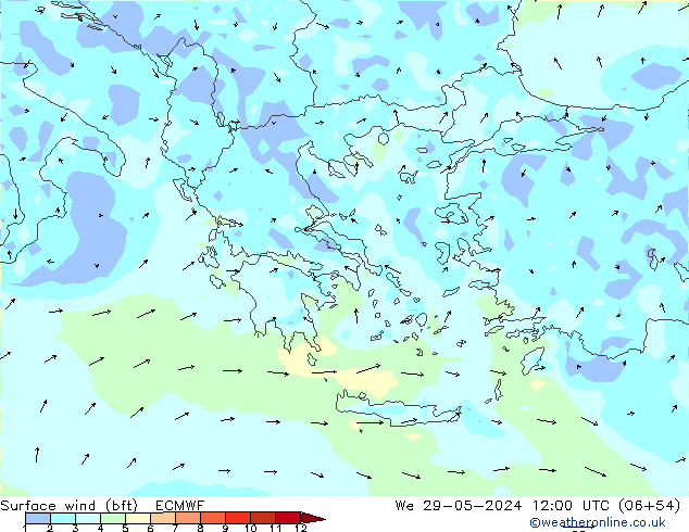 Surface wind (bft) ECMWF We 29.05.2024 12 UTC