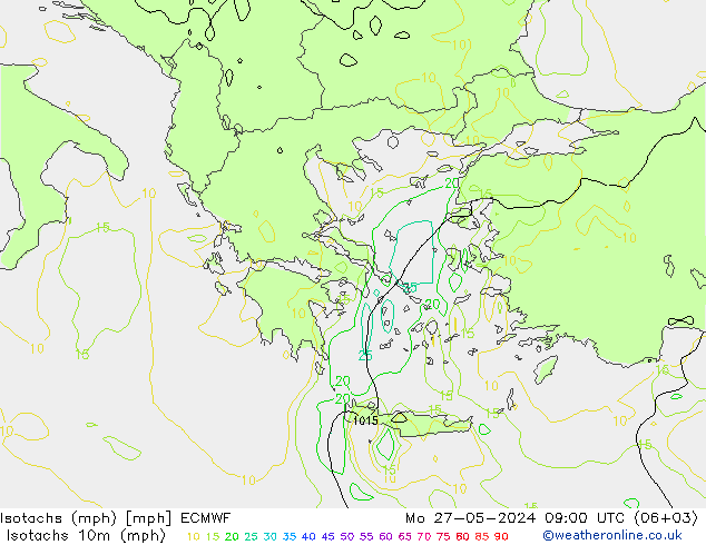 Isotachs (mph) ECMWF lun 27.05.2024 09 UTC