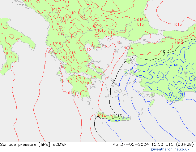 Presión superficial ECMWF lun 27.05.2024 15 UTC