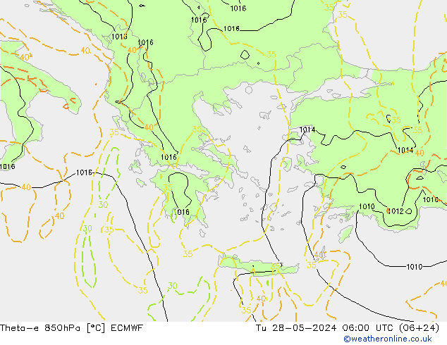 Theta-e 850hPa ECMWF mar 28.05.2024 06 UTC