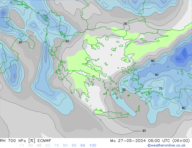 RH 700 hPa ECMWF Mo 27.05.2024 06 UTC