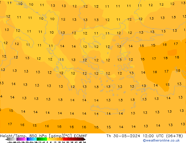 Yükseklik/Sıc. 850 hPa ECMWF Per 30.05.2024 12 UTC