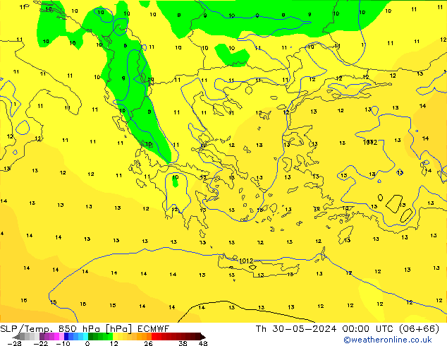 SLP/Temp. 850 hPa ECMWF jue 30.05.2024 00 UTC