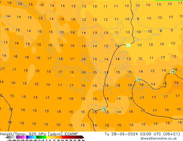 Yükseklik/Sıc. 925 hPa ECMWF Sa 28.05.2024 03 UTC