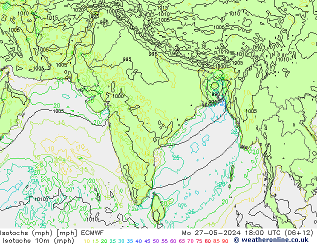 Isotachs (mph) ECMWF lun 27.05.2024 18 UTC