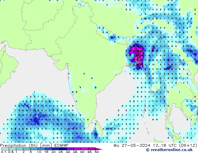 Precipitazione (6h) ECMWF lun 27.05.2024 18 UTC