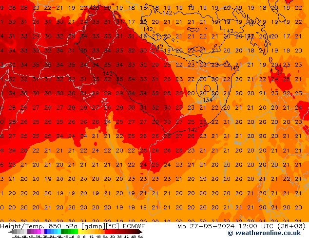 Z500/Rain (+SLP)/Z850 ECMWF  27.05.2024 12 UTC