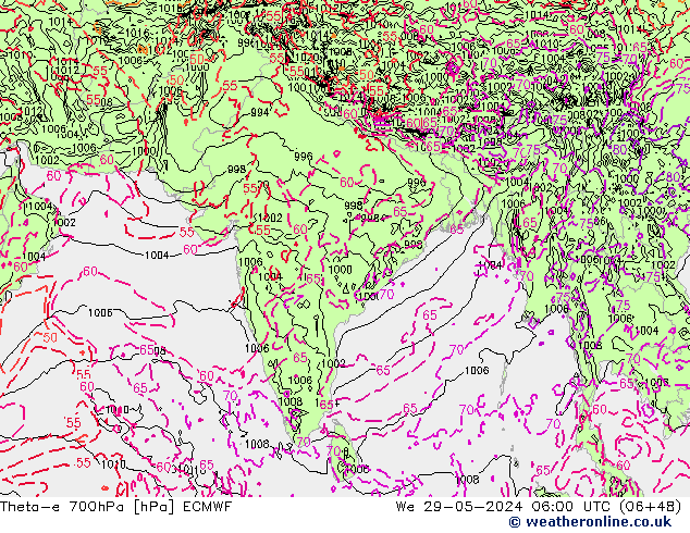 Theta-e 700гПа ECMWF ср 29.05.2024 06 UTC