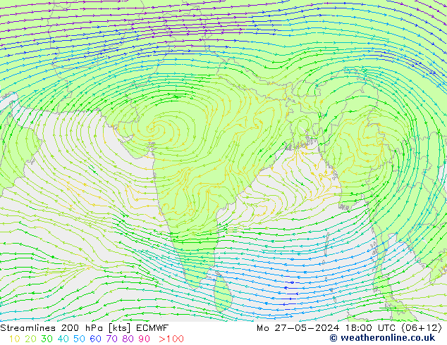 Linea di flusso 200 hPa ECMWF lun 27.05.2024 18 UTC